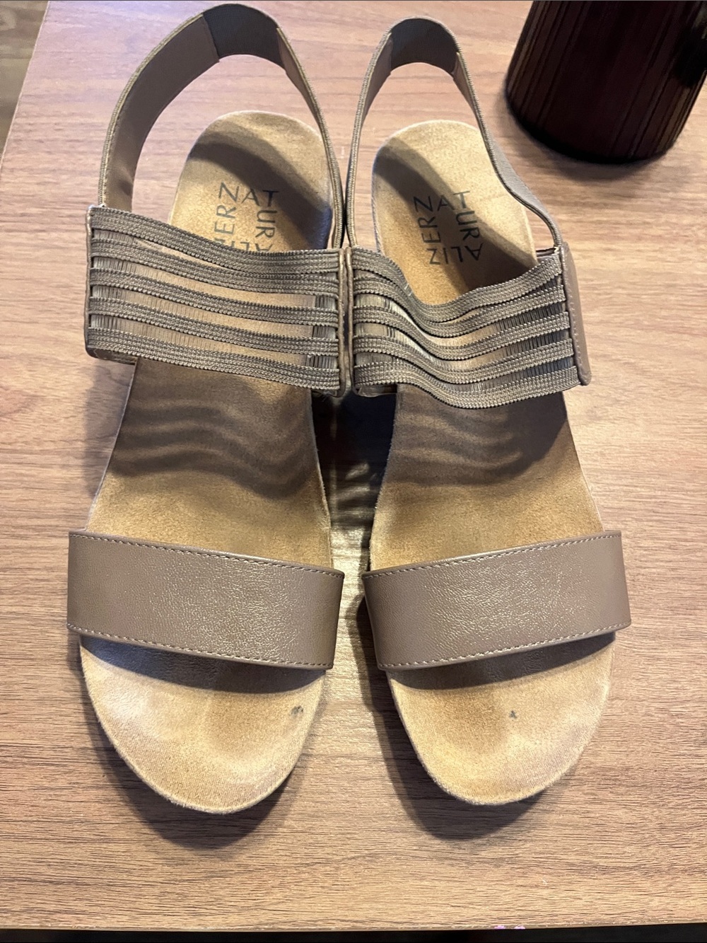 Naturalizer Taupe Stretch-Strap Slingback Sandals